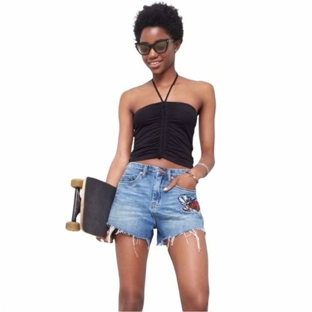 Blank NYC Festival Floral Embroidery Denim Cut Off Shorts Inside Joker 26